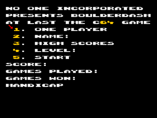 Boulder Dash title screen for Commodore 64